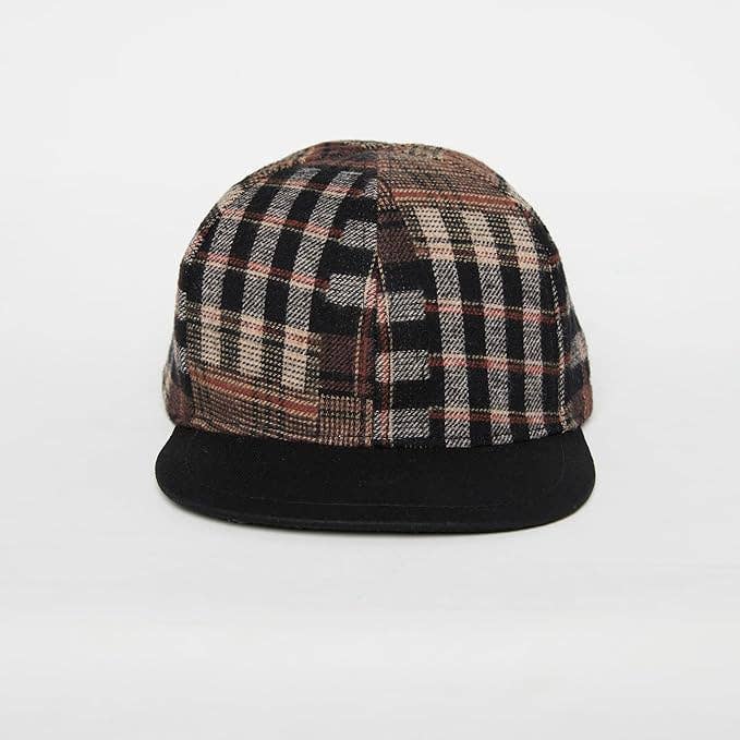 Flat Brim Trucker Hat Brown Plaid