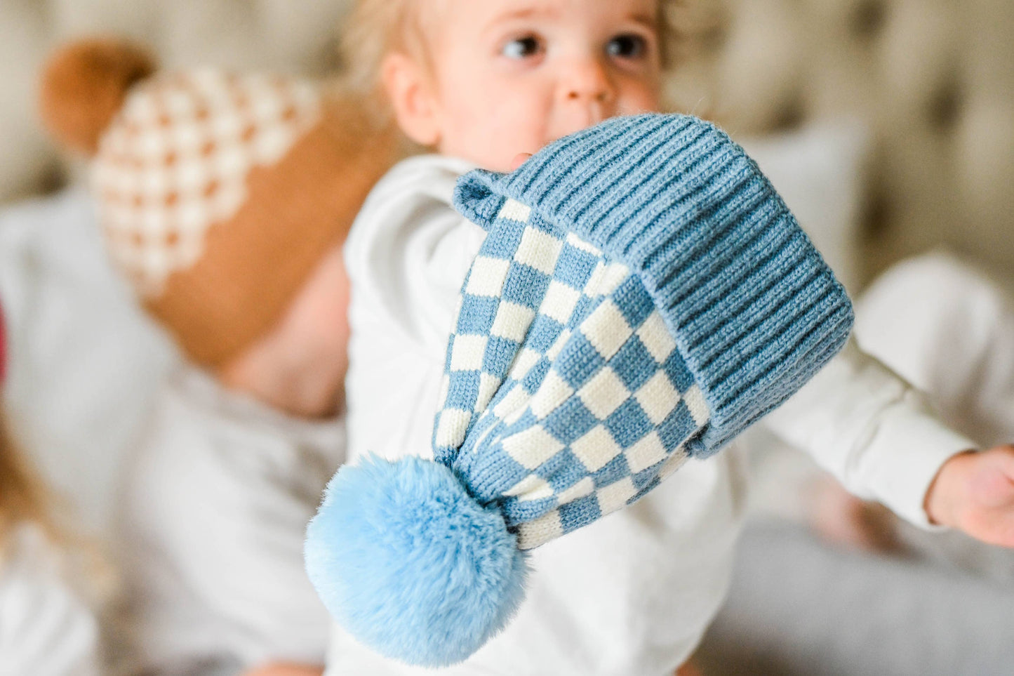 CHECKER POM BEANIE SKY
