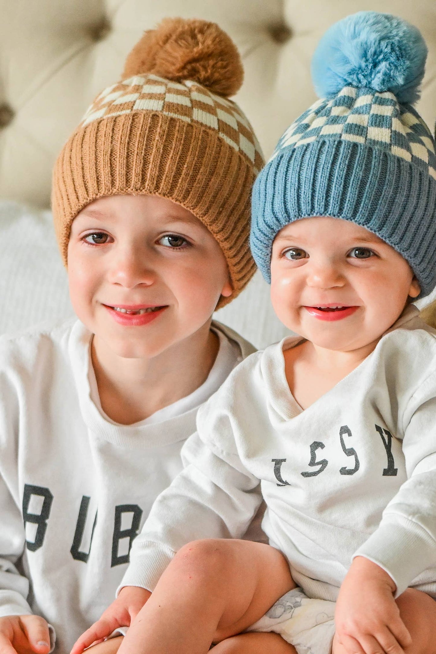 CHECKER POM BEANIE SKY