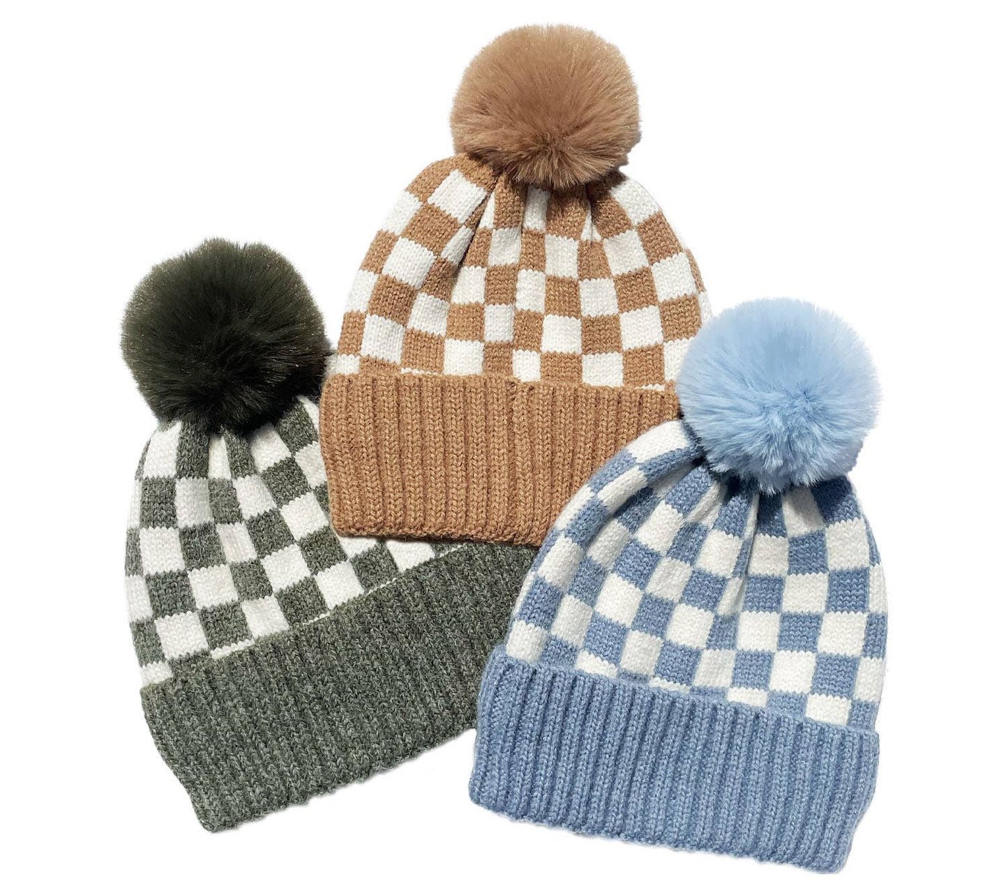 CHECKER POM BEANIE SKY