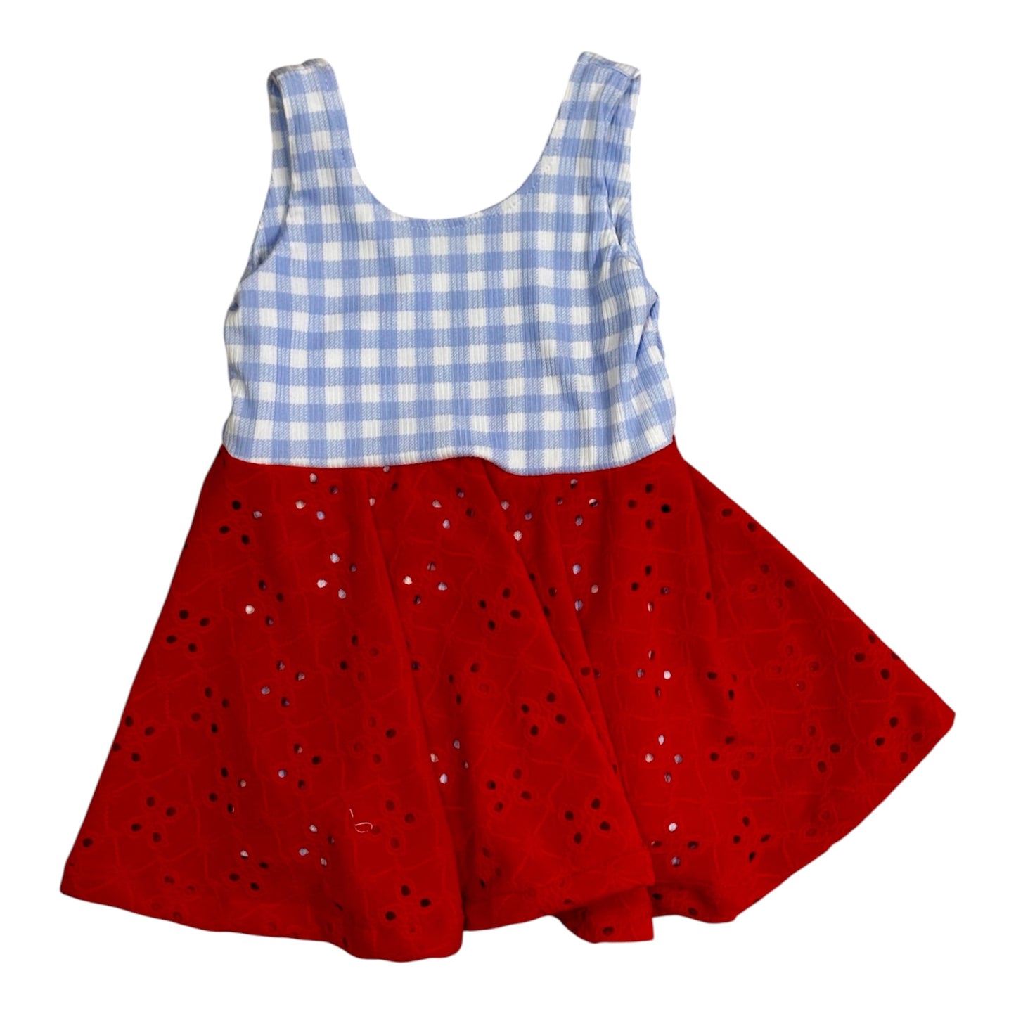 Gingham red Eyelet Romper