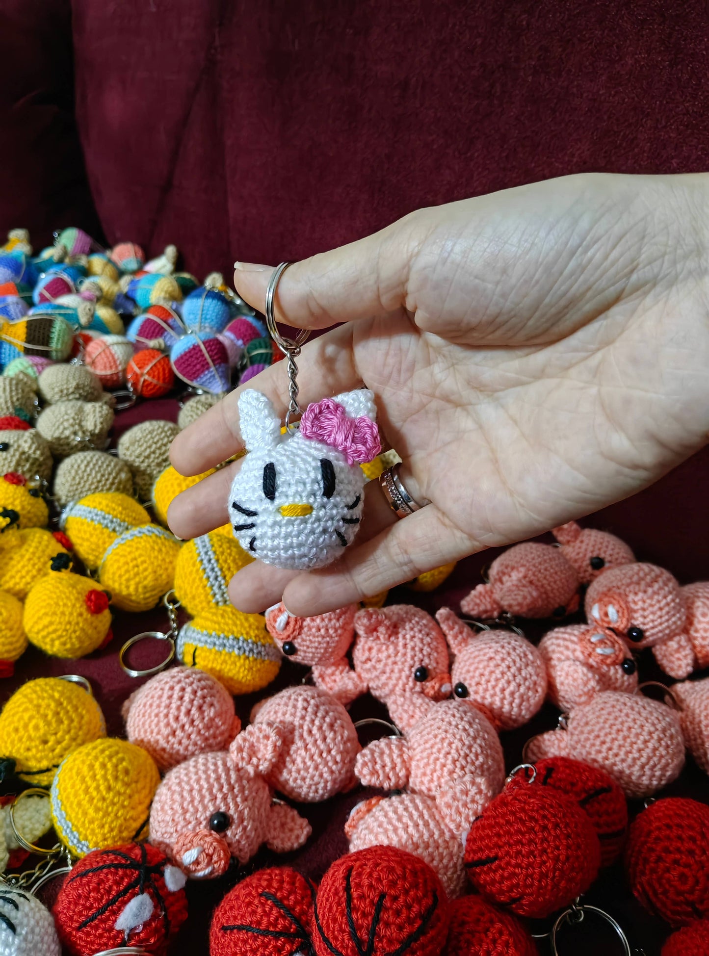 Crochet Pink Hello Kitty Keychain