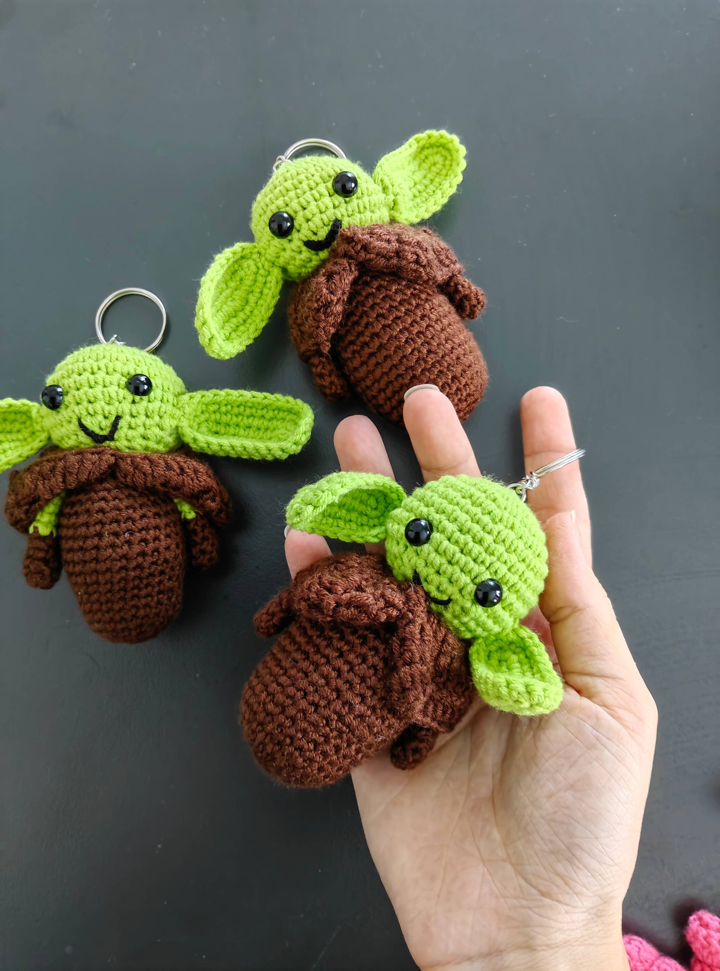 Crochet Yoda Keychain, Amigurumi Stuffed Toy