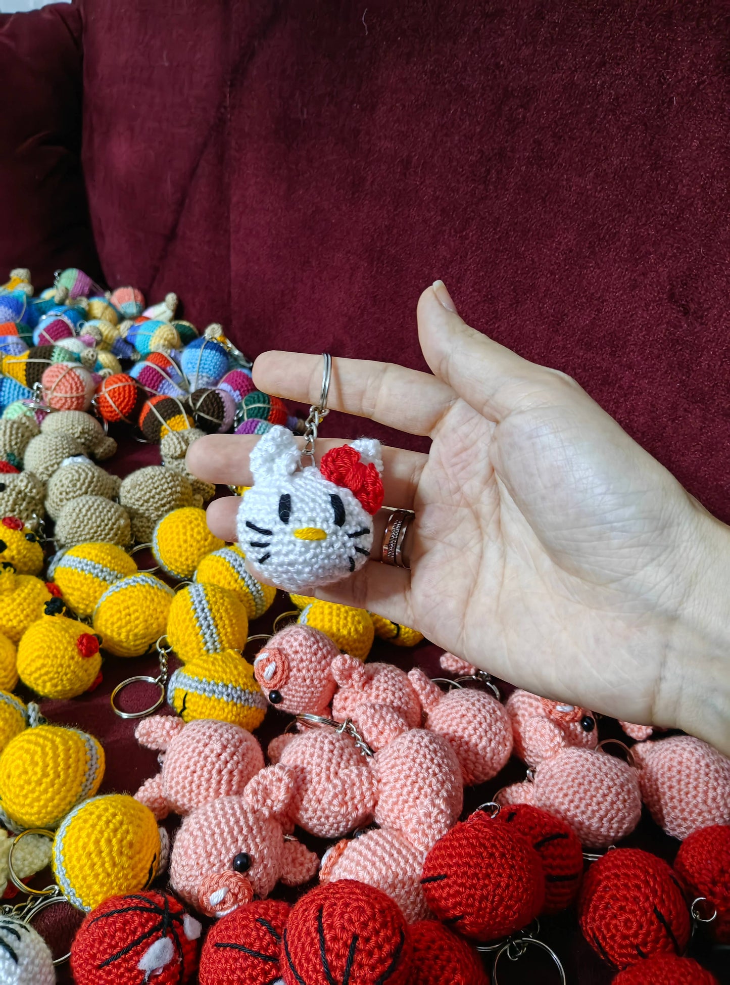 Crochet Pink Hello Kitty Keychain