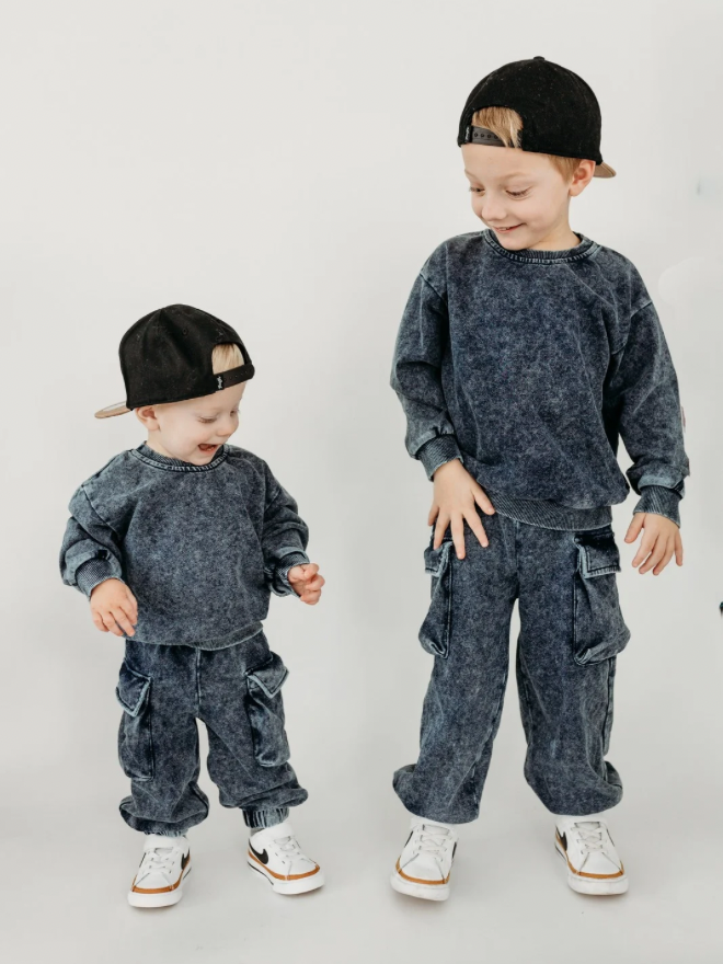 Denim Wash Cargo Sweatpants