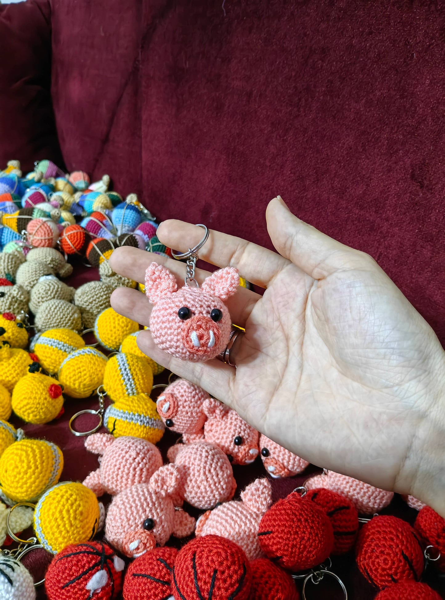Crochet Pink Hello Kitty Keychain