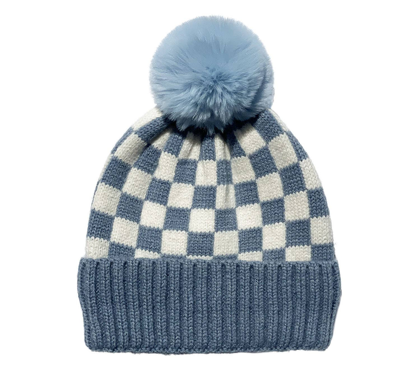 CHECKER POM BEANIE SKY