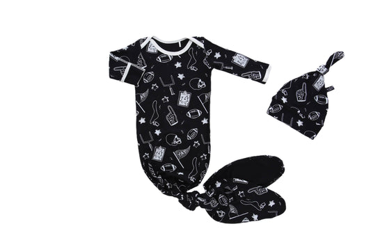 Midnight Football Bamboo Knotted Newborn Gown + Hat Set Peregrine
