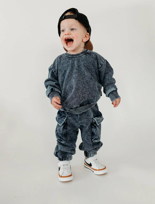 Denim Wash Cargo Sweatpants