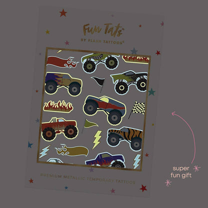 GLOWING MONSTER TRUCKS  tattoo pack