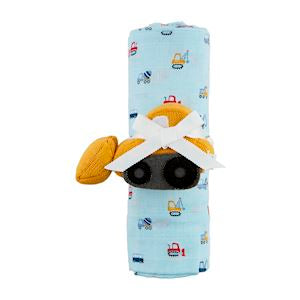 Construction Swaddle and Rattle Set