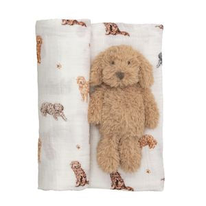 Doodle Swaddle and Rattle Set