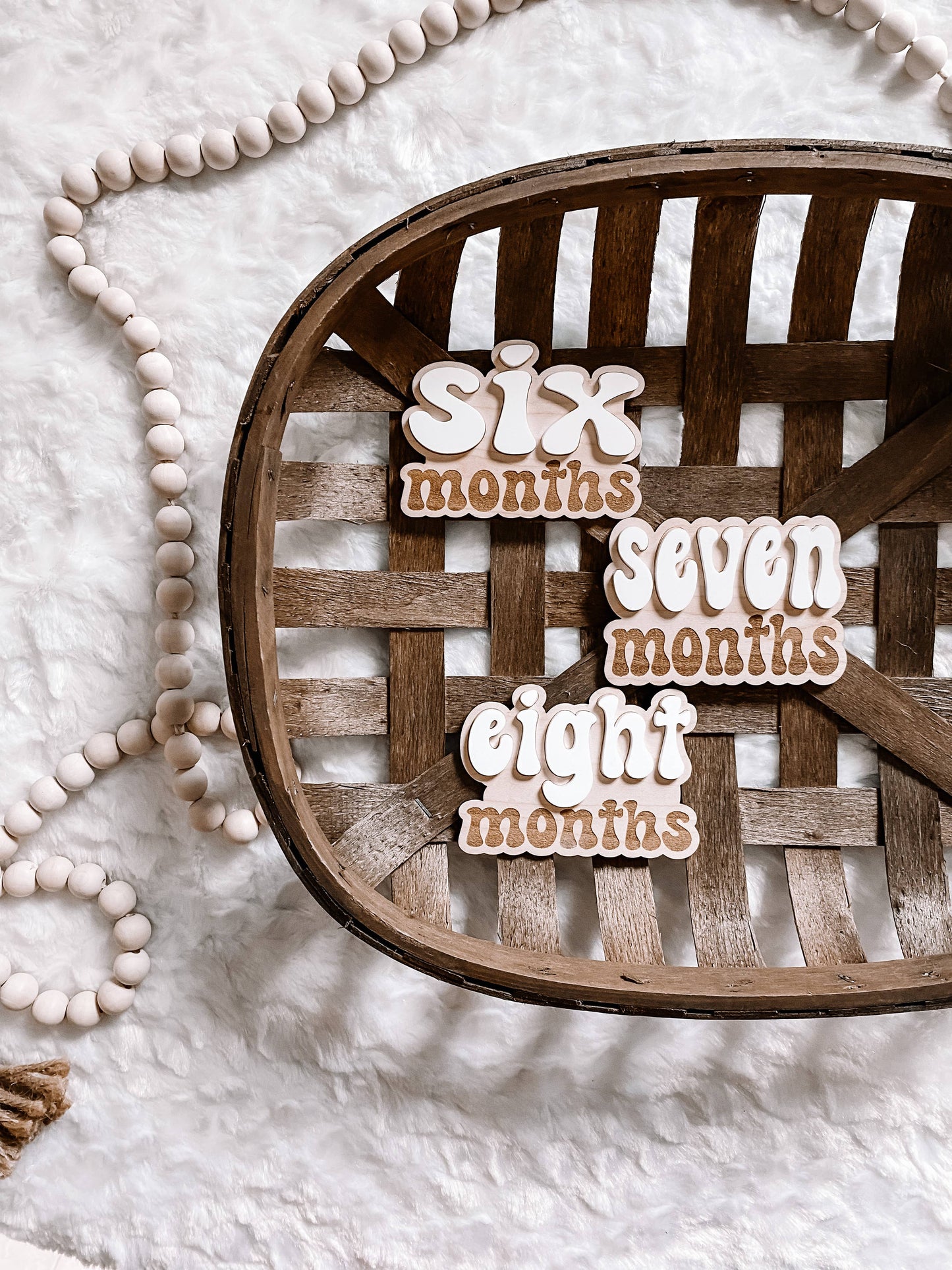 Wooden Monthly Milestone Set - Retro 3D Font: 12 Months + Hello World