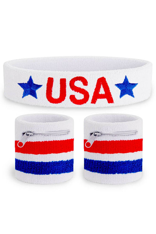 Stars and Sweat Zippered USA Sweatband Set