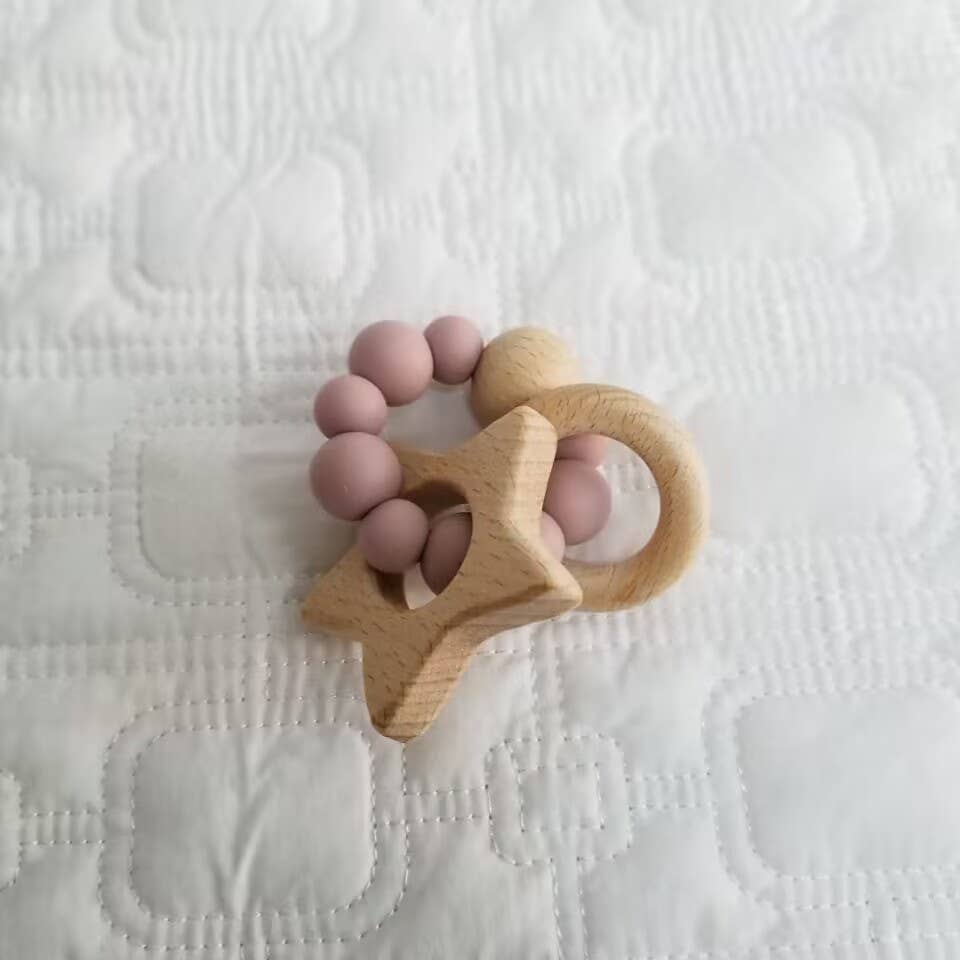 Star Wood and Silicone Teether Gray