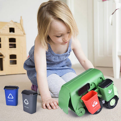 Garbage Truck Toy Friction Powered Toy Trucks with 4 Cans