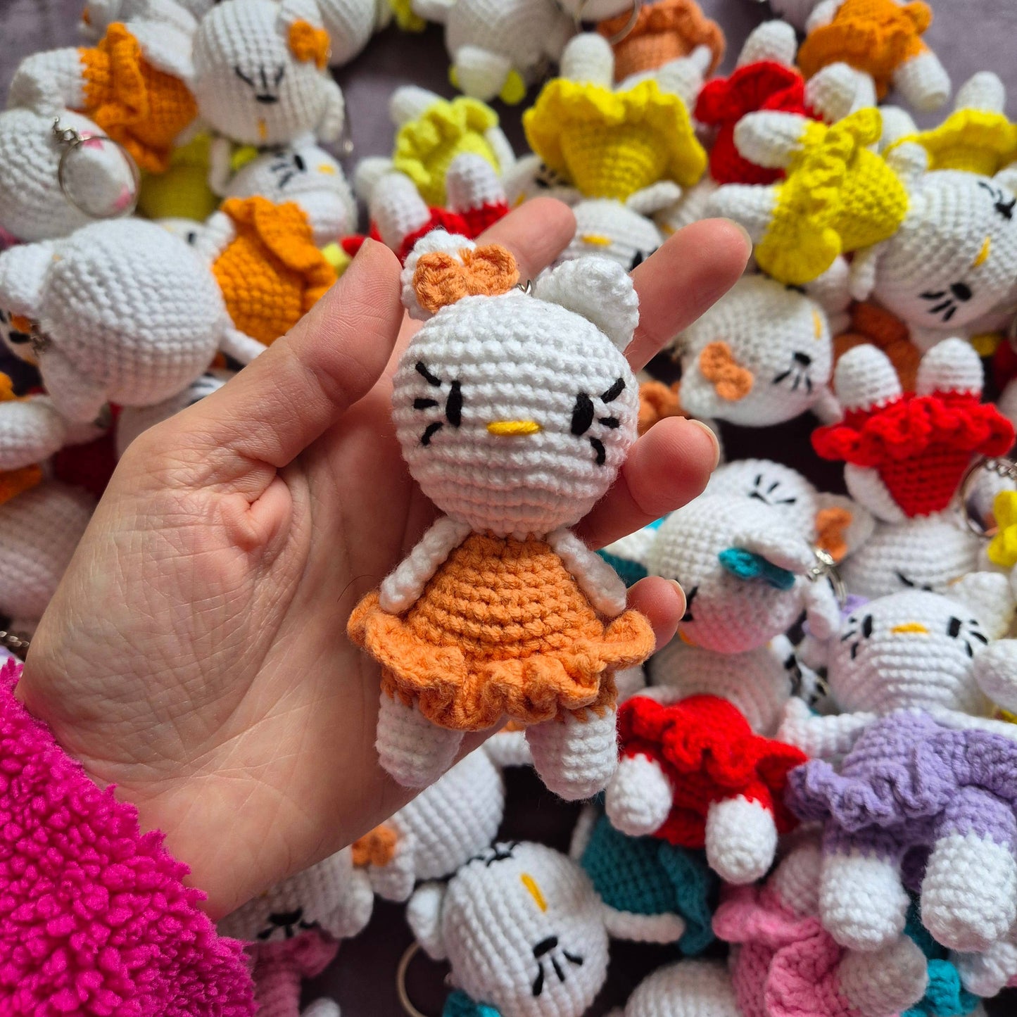 Crochet Hello Kitty Keychain, Stuffed Toy: Red