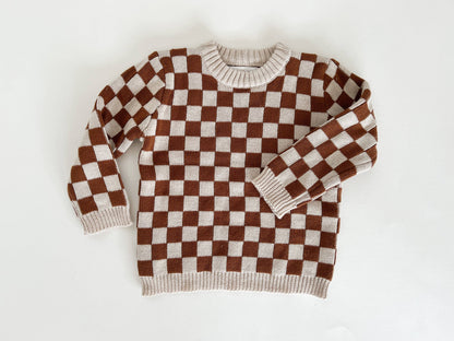 Checkered Knit Sweater Russet