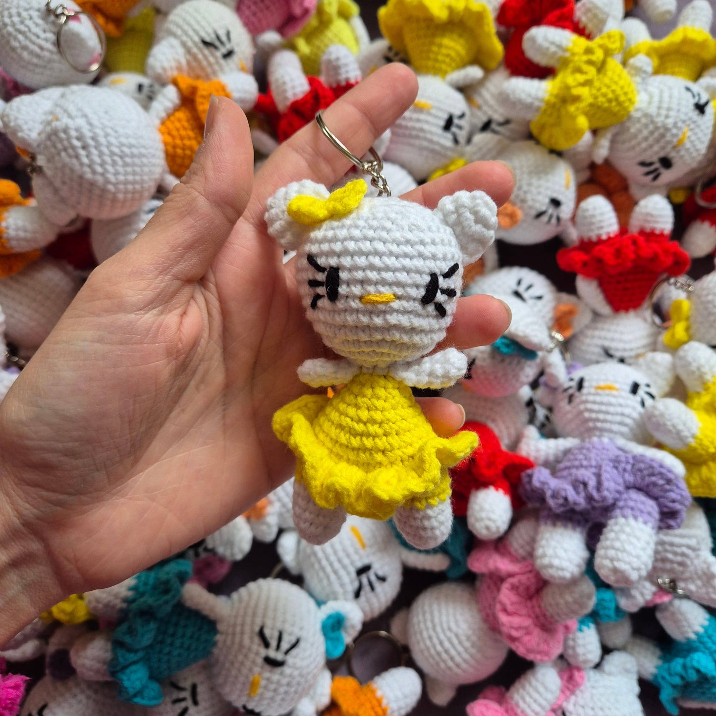 Crochet Hello Kitty Keychain, Stuffed Toy: Red