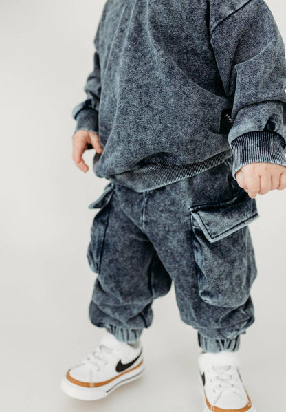 Denim Wash Cargo Sweatpants