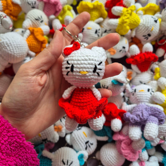 Crochet Hello Kitty Keychain, Stuffed Toy: Red