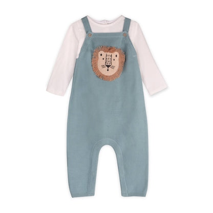 Lion Applique Sweater Knit Baby Overalls