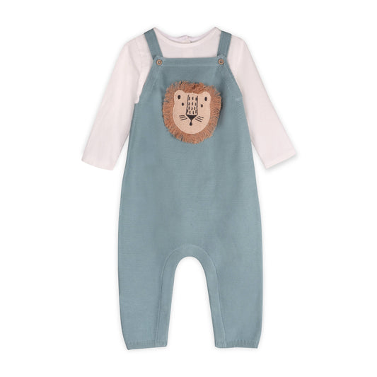 Lion Applique Sweater Knit Baby Overalls