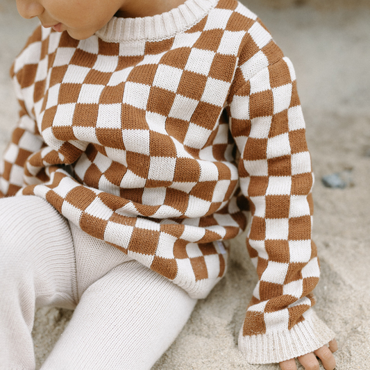 Checkered Knit Sweater Russet
