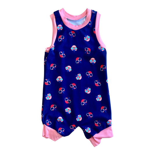 Navy Strawberry Romper