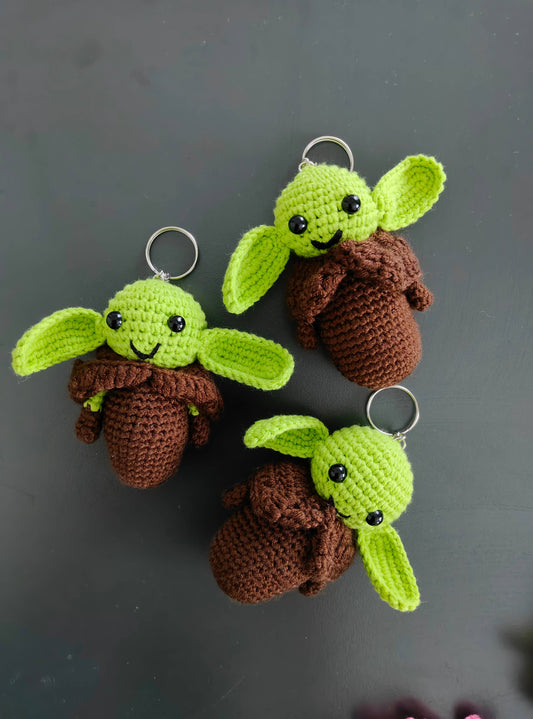 Crochet Yoda Keychain, Amigurumi Stuffed Toy