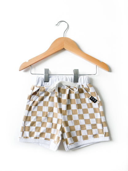 Black check shorts