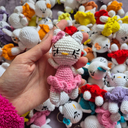 Crochet Hello Kitty Keychain, Stuffed Toy: Red