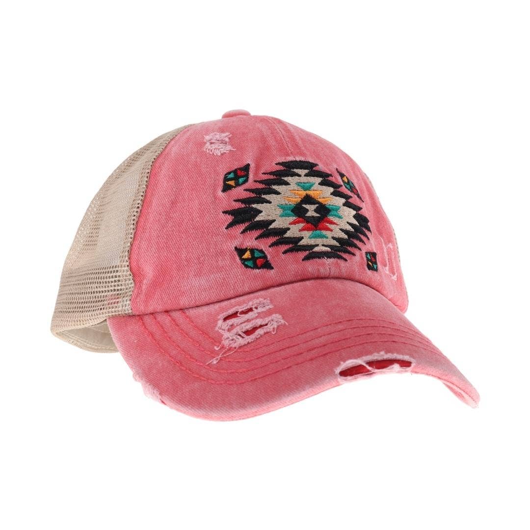 Distressed Aztec Cap Pink