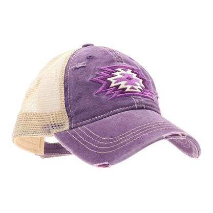 Aztec Embroidered Cap Purple