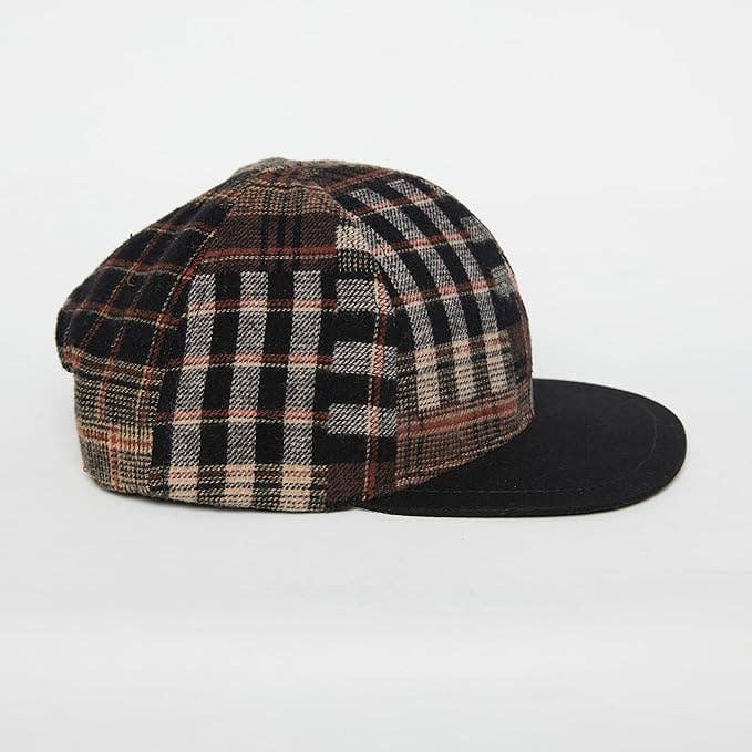 Flat Brim Trucker Hat  Brown Plaid