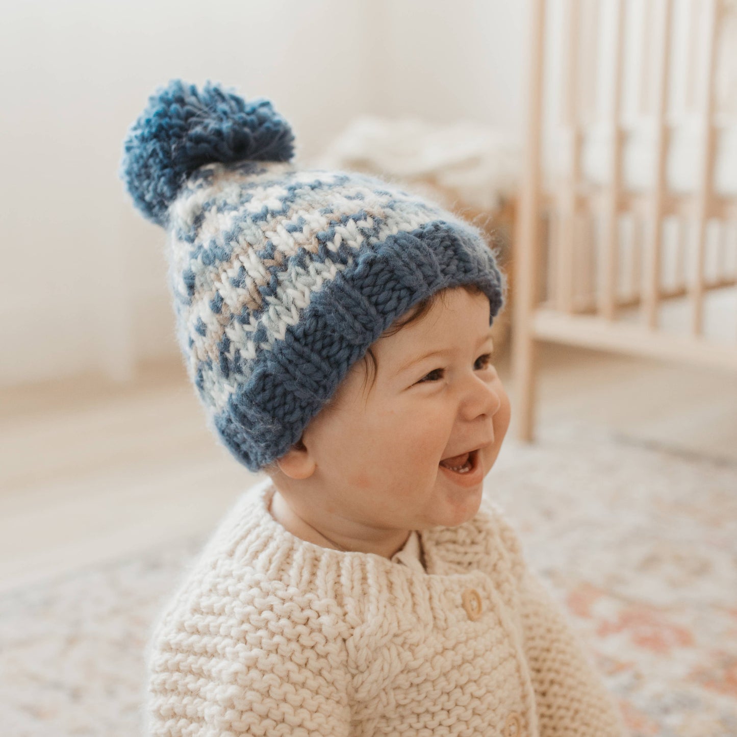 Fairisle Slate Beanie Hat: Medium (6-24 months)