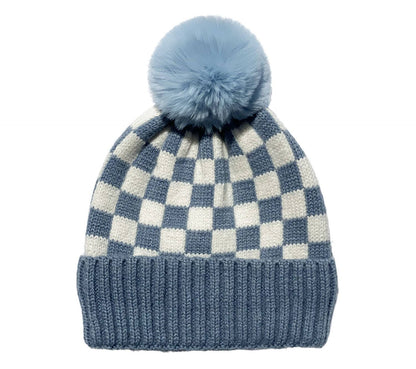 CHECKER POM BEANIE  SKY