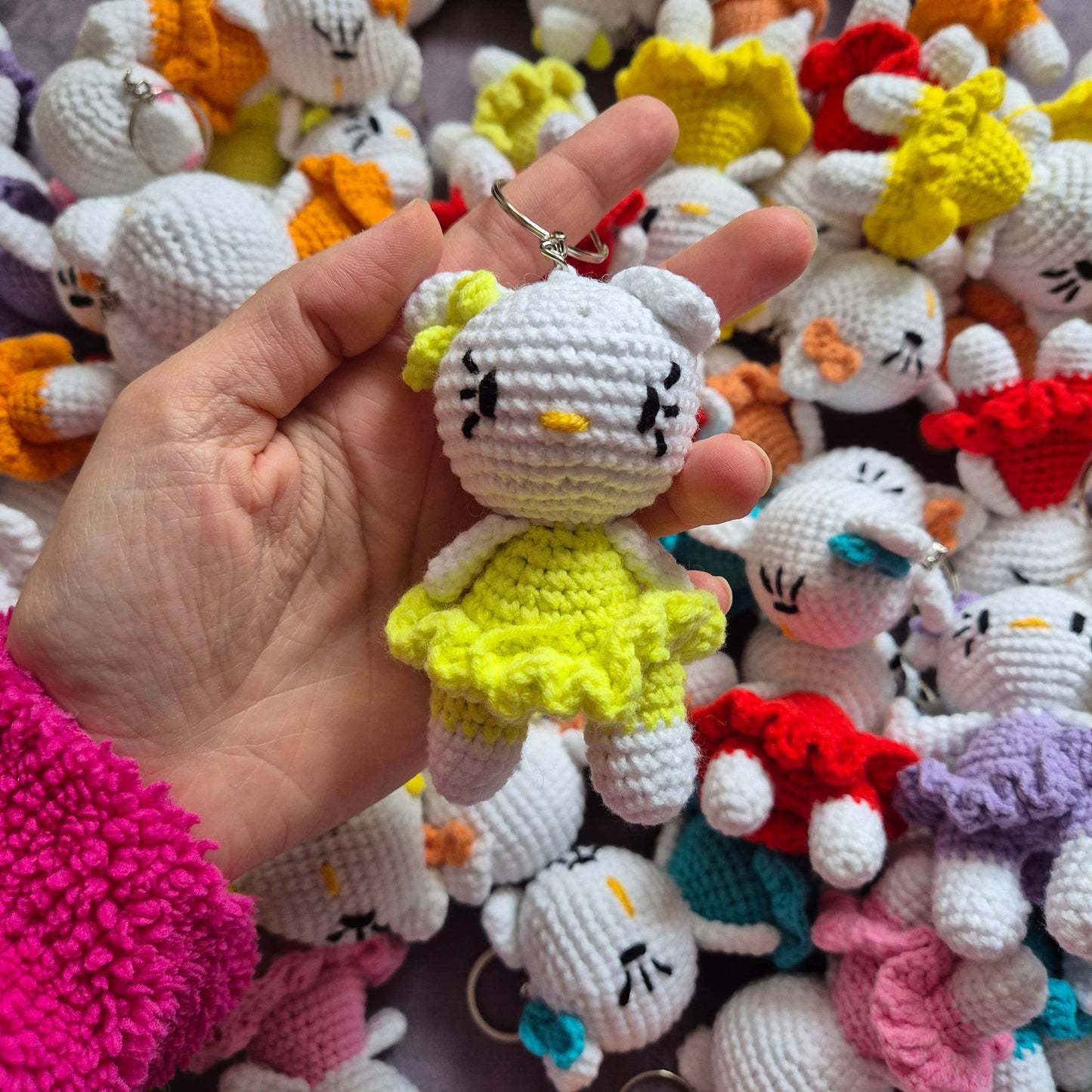 Crochet Hello Kitty Keychain, Stuffed Toy: Red