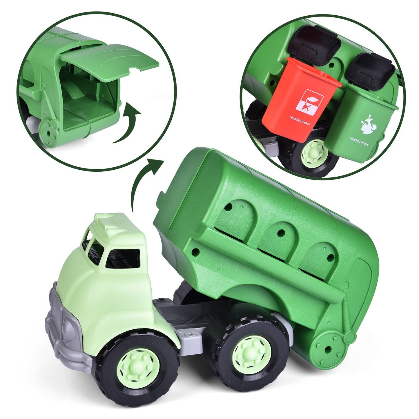 Garbage Truck Toy Friction Powered Toy Trucks with 4 Cans