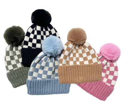 CHECKER POM BEANIE  SKY