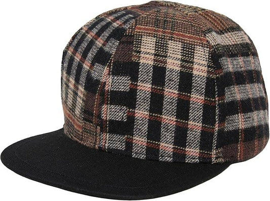 Flat Brim Trucker Hat  Brown Plaid