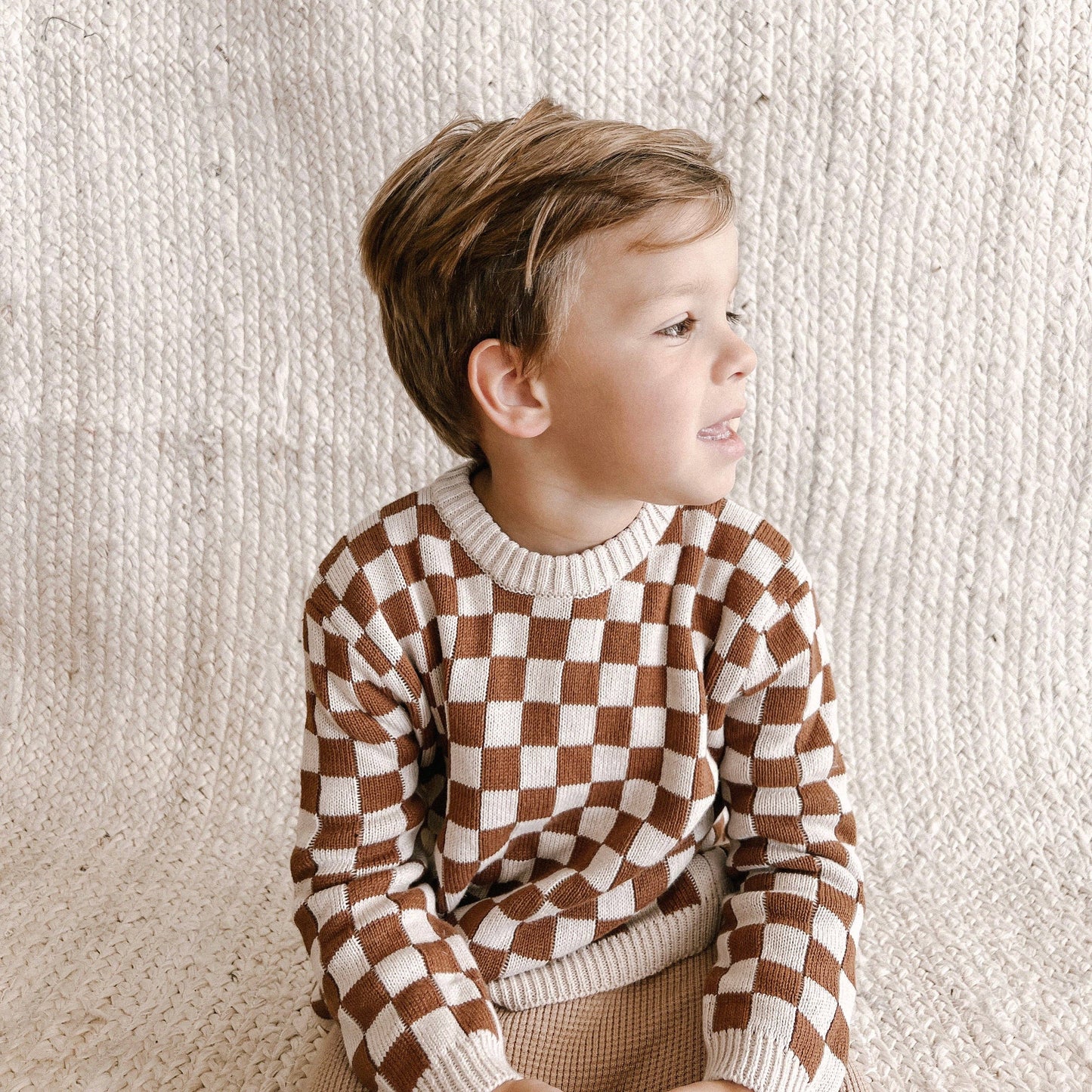 Checkered Knit Sweater Russet