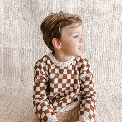 Checkered Knit Sweater Russet