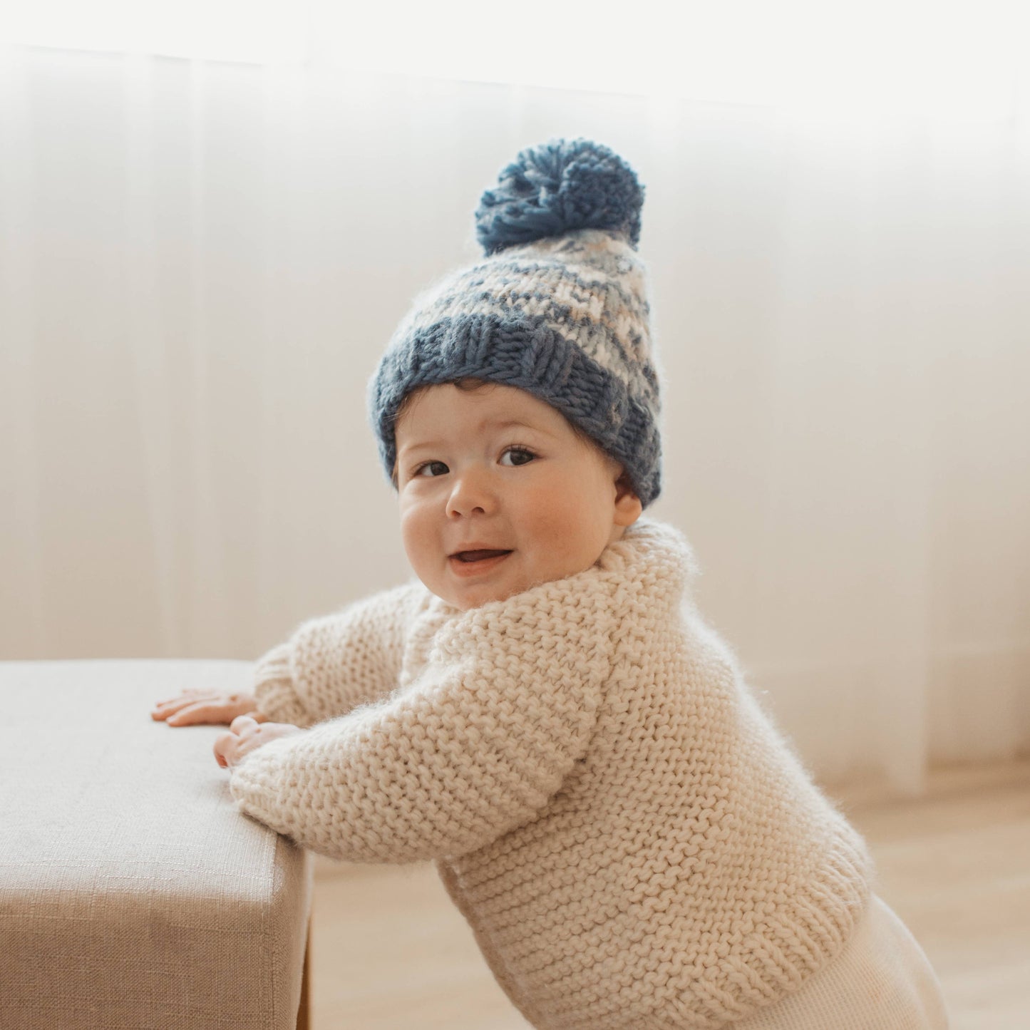 Fairisle Slate Beanie Hat: Medium (6-24 months)