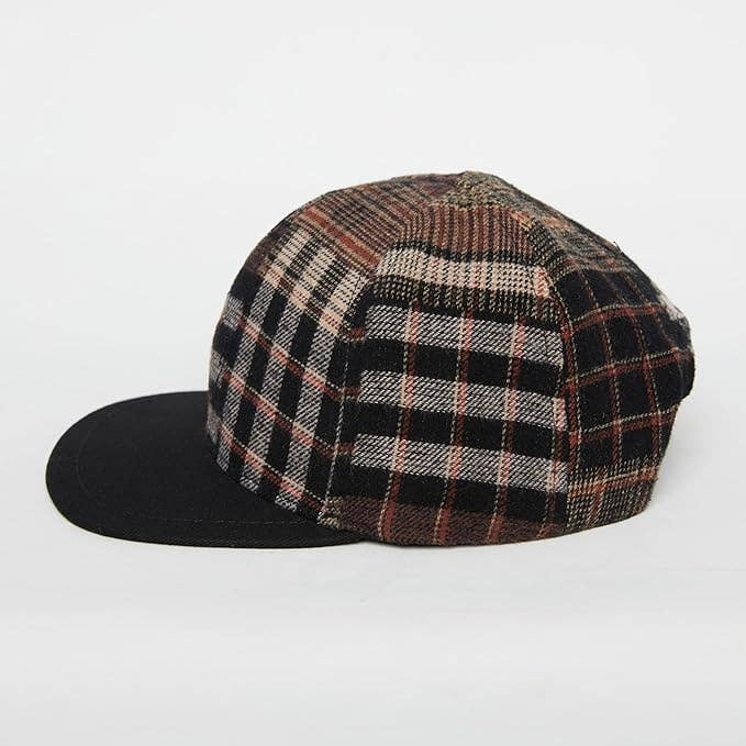 Flat Brim Trucker Hat  Brown Plaid