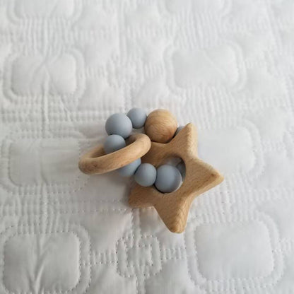 Star Wood and Silicone Teether Gray