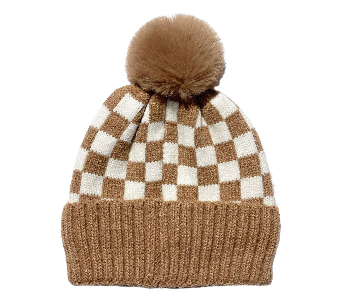 CHECKER POM BEANIE CAMEL