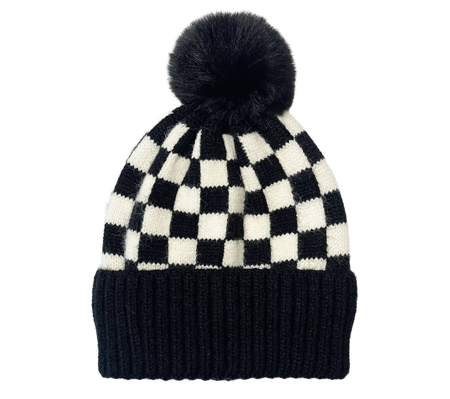 CHECKER POM BEANIE BLK