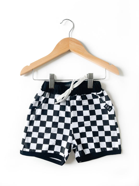 Black check shorts